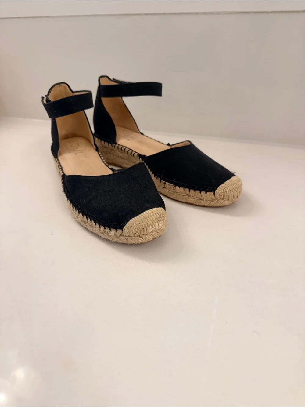 SOUL Naturalizer Wren Black Canvas Espadrille Ankle Strap Flats Size 8